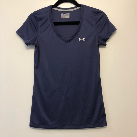 Under Armour HeatGear Metallic Blue V-Neck Shirt - Picture 3 of 6